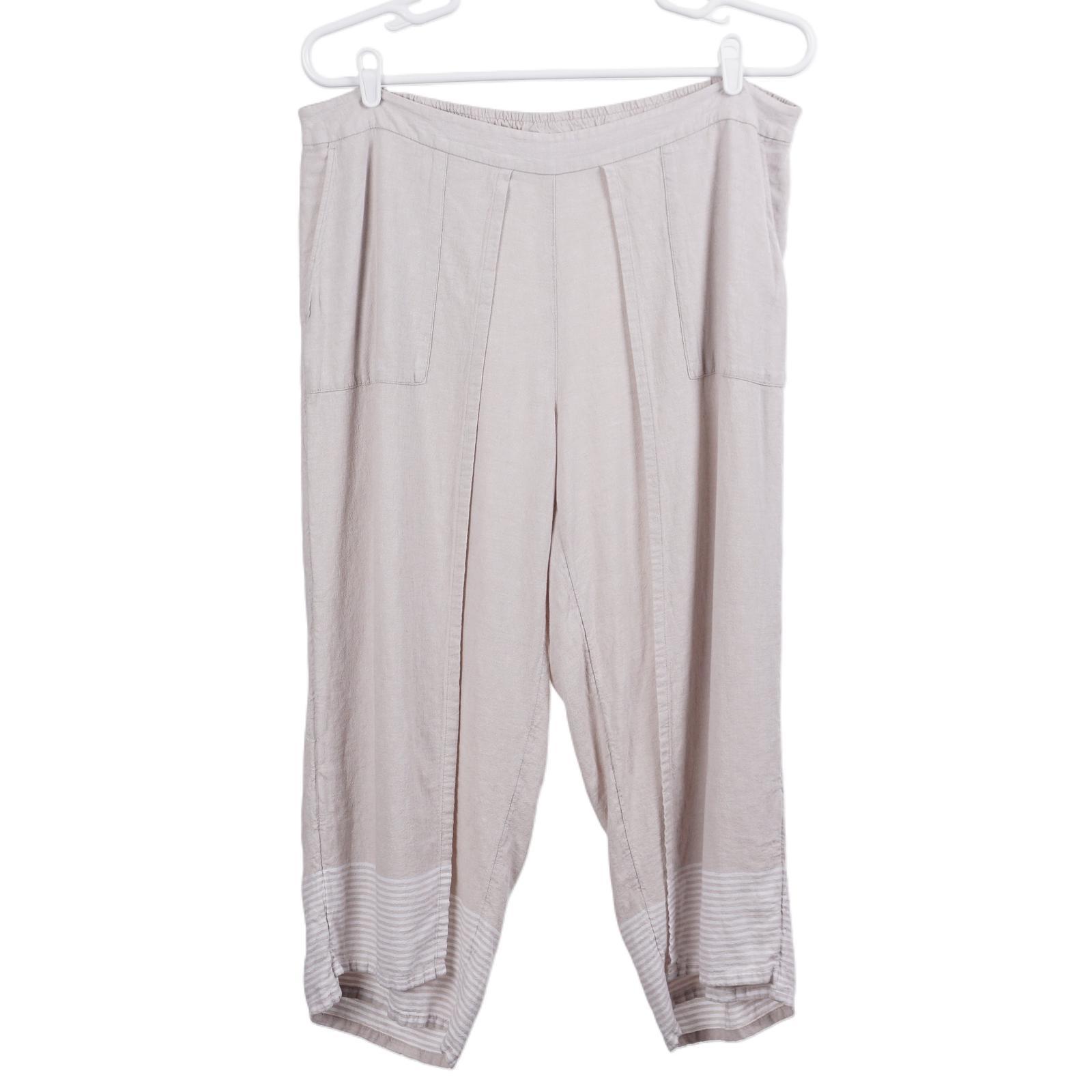 J. Jill Pants 2x Beige Linen Pull On Wide Leg Cropped Elastic Waist Pockets